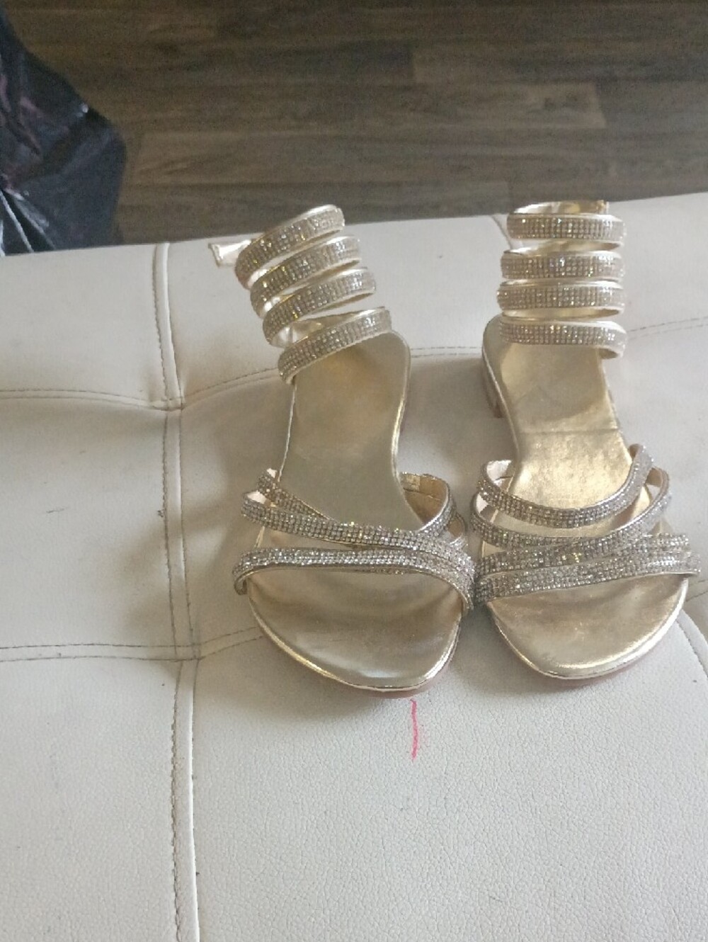 Italina Gold Rhinestone Multi-Strap Block Heel Sandals - Picture 4 of 8